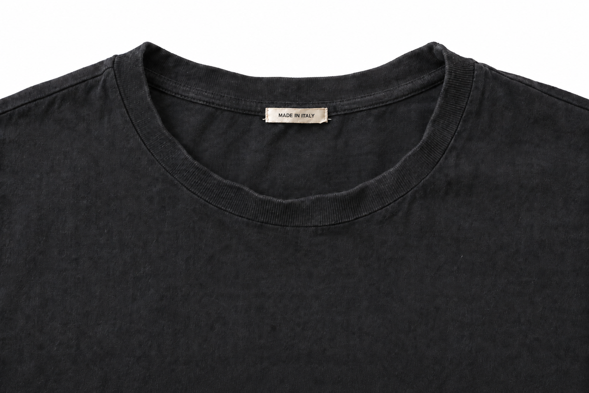 Standard Tee after 5 washes: collar, sleeve and body