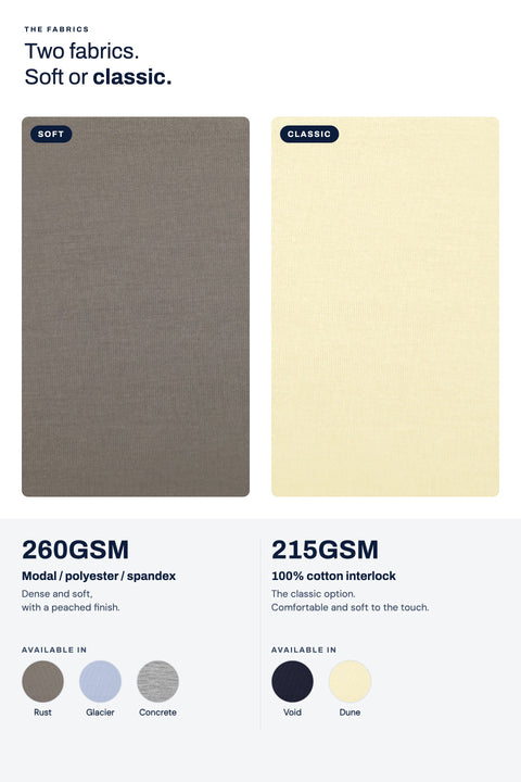 THE ONLY T – soft 260GSM modal blend or classic 215GSM cotton interlock