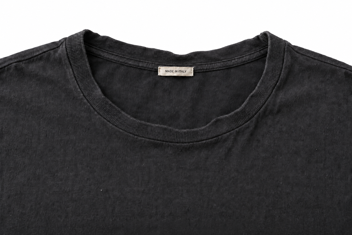Standard Tee after 50 washes: collar, sleeve and body